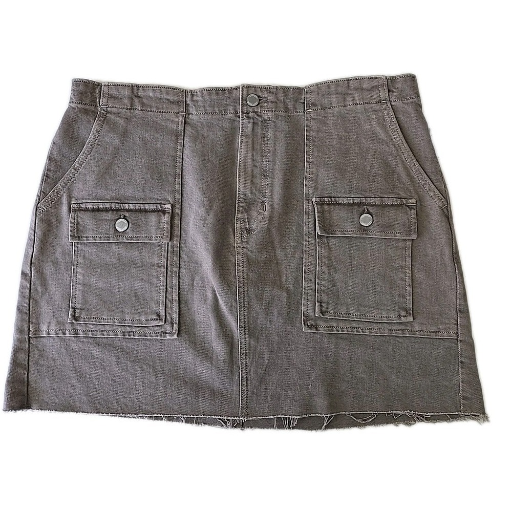 Banana Republic Womens Brown Denim Cargo Mini Skirt Raw Hem Size L NWT